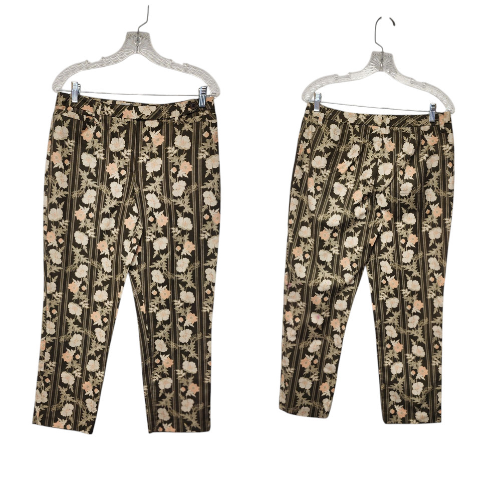 Ann Taylor Women Floral Multicolor Brown/Pink Ankle Pants Size 8